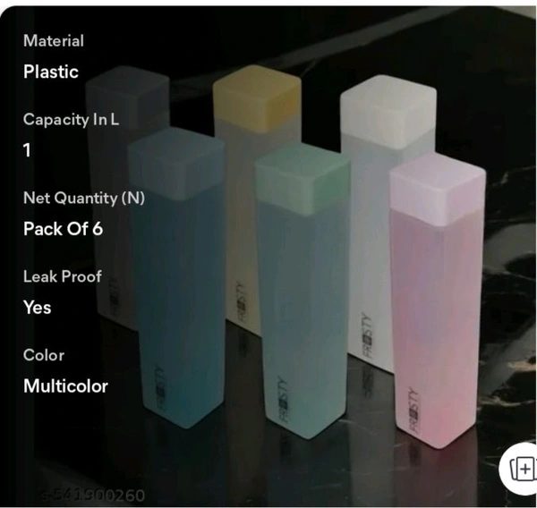 Frosly Twist Plastic Food Grade Fridge Square Water Bottle Gift Set(6 pieces, 1L,Multi) | 950 milliliter