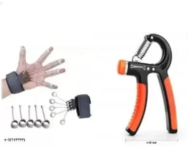 EDROOF Combo Of Hand Grip & Finger Exerciser Adjustable Hand Grip L Adjustable Resistance (10 Kg-60Kg L Hand /Power Gripper For Home & Forearm Hand Exercisesb For Men & Womwn (Black/Orange