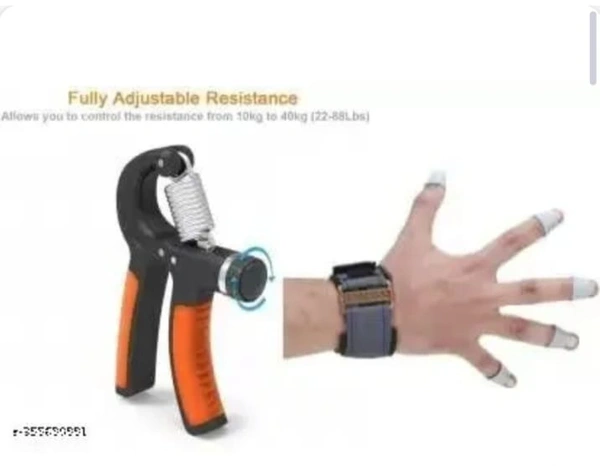 EDROOF Combo Of Hand Grip & Finger Exerciser Adjustable Hand Grip L Adjustable Resistance (10 Kg-60Kg L Hand /Power Gripper For Home & Forearm Hand Exercisesb For Men & Womwn (Black/Orange