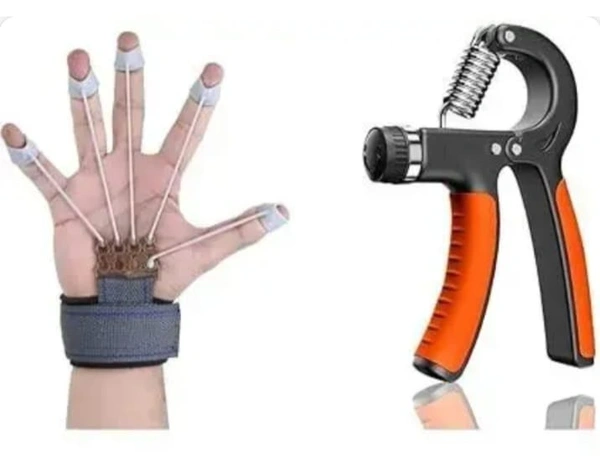 EDROOF Combo Of Hand Grip & Finger Exerciser Adjustable Hand Grip L Adjustable Resistance (10 Kg-60Kg L Hand /Power Gripper For Home & Forearm Hand Exercisesb For Men & Womwn (Black/Orange