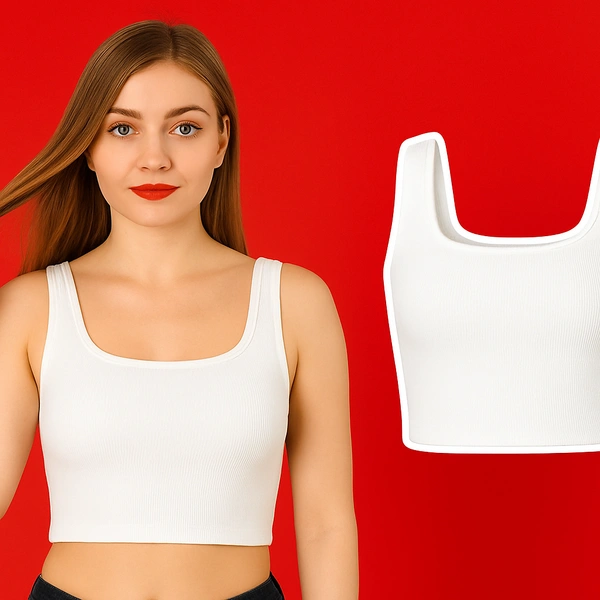 Women’s White Ribbed Cotton Tank Top | Sleeveless Camisole for Daily Wear, Gym, Yoga & Innerwear | Stretchable Slim Fit Vest - All Size, Black, White