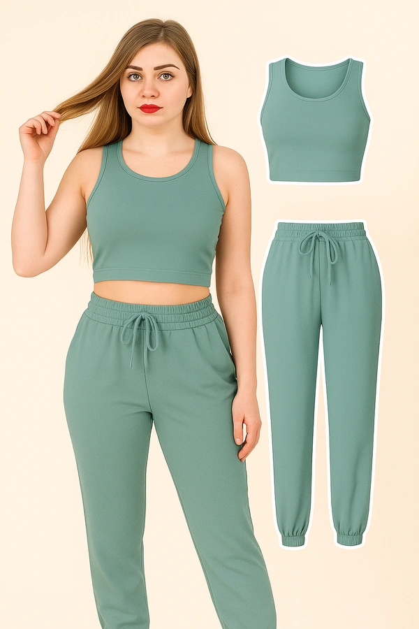 Mint Green Women’s Co-ord Set – Sleeveless Crop Top & Jogger Pants | Comfy & Stylish Activewear