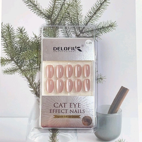 Elegant Nude Press-On Nails | Cat Eye Effect (DELOFIL - C-27) - Negroni