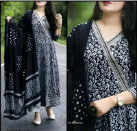 Black Pure Cotton Kurti Pant Dupatta Set -Perfect for Festive and Casual Wear - L