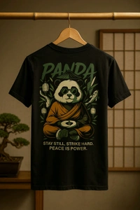 Peace is Power – Panda Zen Oversized Tee - Black