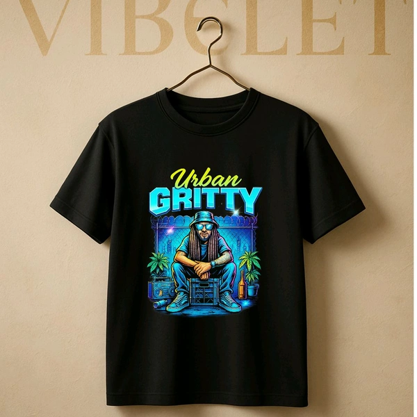 Urban Gritty Printed Primium Tshirt  - Black, L