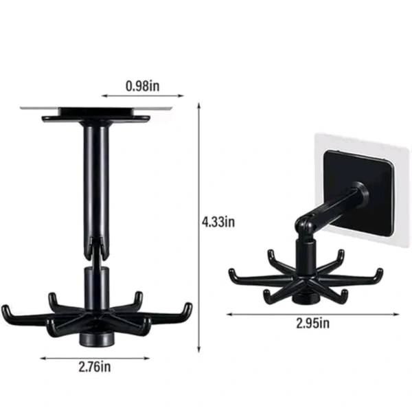 360° Rotating Wall Hook  
– No drill, No mess | Strong adhesive | Foldable & rotatable  
– 6 multi-hooks for kitchen, bathroom, tools & accessories  
– Clean design | Compact size | Space-saving solution  
🛠️ Stick it, Twist it, Use it!
