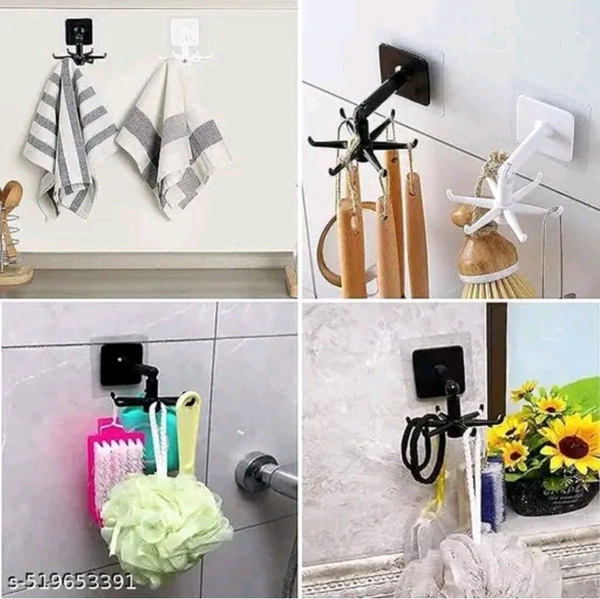 360° Rotating Wall Hook  
– No drill, No mess | Strong adhesive | Foldable & rotatable  
– 6 multi-hooks for kitchen, bathroom, tools & accessories  
– Clean design | Compact size | Space-saving solution  
🛠️ Stick it, Twist it, Use it!
