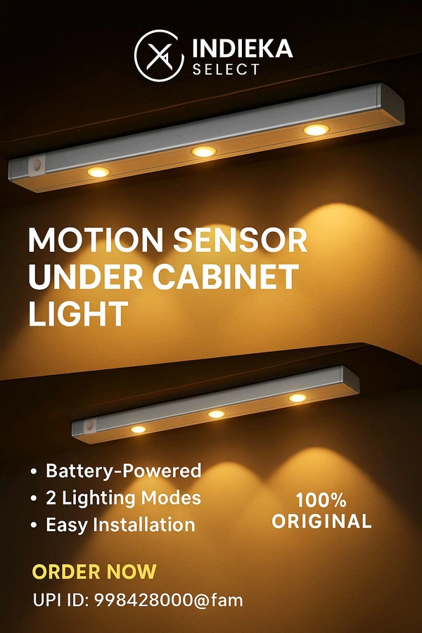 INDIEKA SELECT™ Motion Sensor Under Cabinet LightBrighten your space with intelligence!
This sleek, modern under-cabinet light features motion sensor technology that automatically lights up when you approach. Whether in your kitchen, wardrobe, hallway, or study table — enjoy hands-free illumination that saves energy and adds elegance.
 Features:
