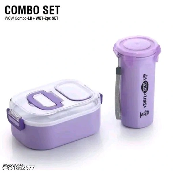 Wow Combo 800 ml Lunch Box And 400 ml Capacity Water Bottle For Kids Or Every Day Use - Electric Violet, 800ml And 400ml