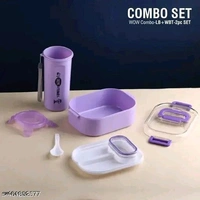 Wow Combo 800 ml Lunch Box And 400 ml Capacity Water Bottle For Kids Or Every Day Use - Electric Violet, 800ml And 400ml
