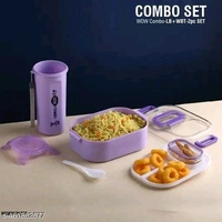 Wow Combo 800 ml Lunch Box And 400 ml Capacity Water Bottle For Kids Or Every Day Use - Electric Violet, 800ml And 400ml
