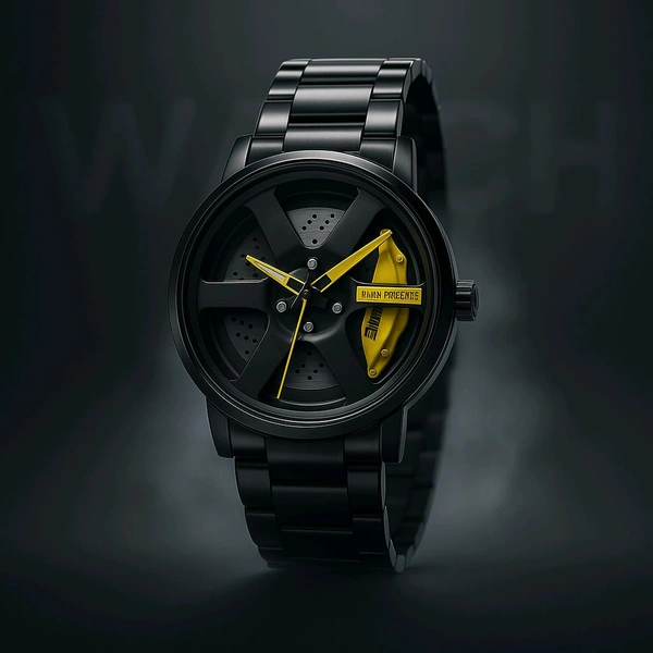 Gyro Spinning Dial Analog Wrist Watch - Yellow, Free