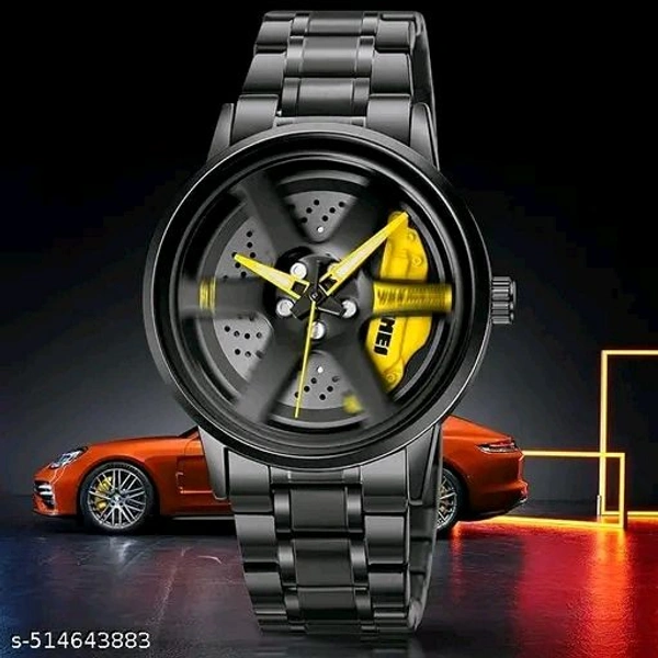 Gyro Spinning Dial Analog Wrist Watch - Yellow, Free