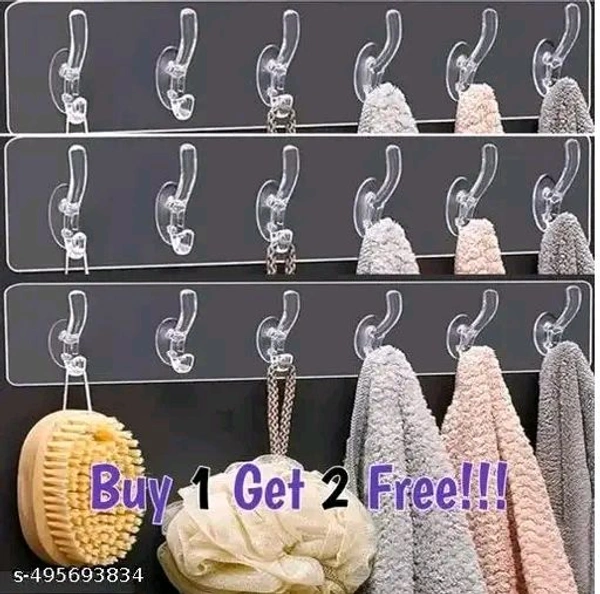PACKOF 3 SUPER STRONG WALL HOOK 6 In 1 Self Adhesive Wall Hooks, Heavy Duty Sticky Hooks for Hanging , Waterproof Transparent Adhesive Hooks for Wall, Wall Hangers for Hanging Kitchen Bathroom Bedroom Accessories Hook/Strong 