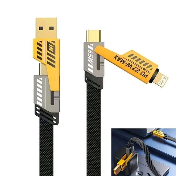 USB Type C Charging Cable , USB C Data Cable , 4 in 1 USB C to Lightning Data Cable , USB C to USB A Cable USB A to lightning Fast Charging Data cable PD65W Fast Charging USB C Cable - Yellow