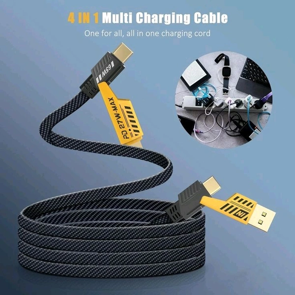 USB Type C Charging Cable , USB C Data Cable , 4 in 1 USB C to Lightning Data Cable , USB C to USB A Cable USB A to lightning Fast Charging Data cable PD65W Fast Charging USB C Cable - Yellow