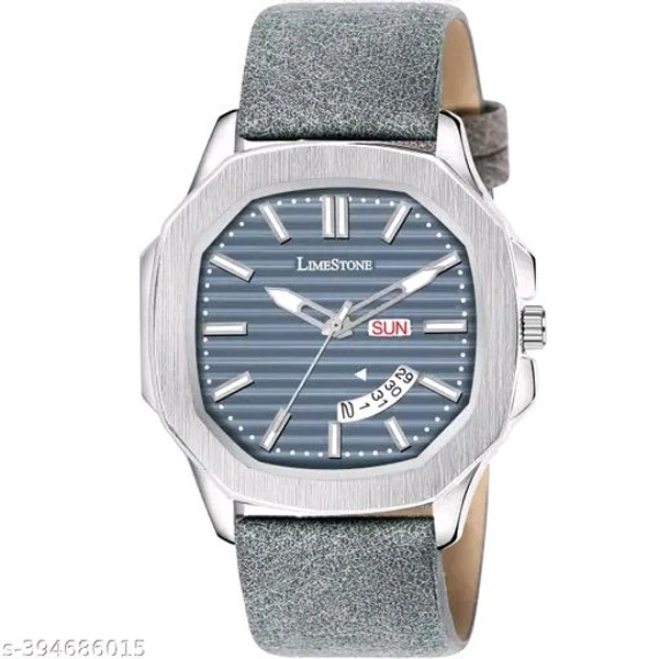 Lime Stone 3D Dial The Vintage Day and Date Functioning Boys Quartz Analog Watch - Gray