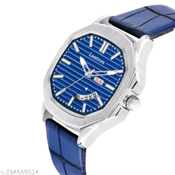 Lime Stone 3D Dial The Vintage Day and Date Functioning Boys Quartz Analog Watch - Blue