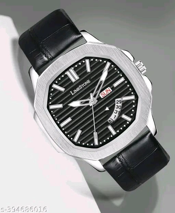 Lime Stone 3D Dial The Vintage Day and Date Functioning Boys Quartz Analog Watch - Black