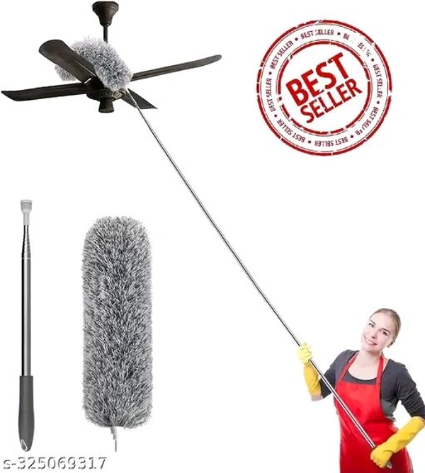 Microfiber Feather Duster Bendable & Extendable Fan Cleaning Duster with 100 inches Expandable Pole Handle Washable Duster for High Ceiling Fans, Window