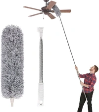 Microfiber Feather Duster Bendable & Extendable Fan Cleaning Duster with 100 inches Expandable Pole Handle Washable Duster for High Ceiling Fans, Window