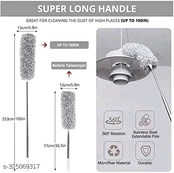 Microfiber Feather Duster Bendable & Extendable Fan Cleaning Duster with 100 inches Expandable Pole Handle Washable Duster for High Ceiling Fans, Window