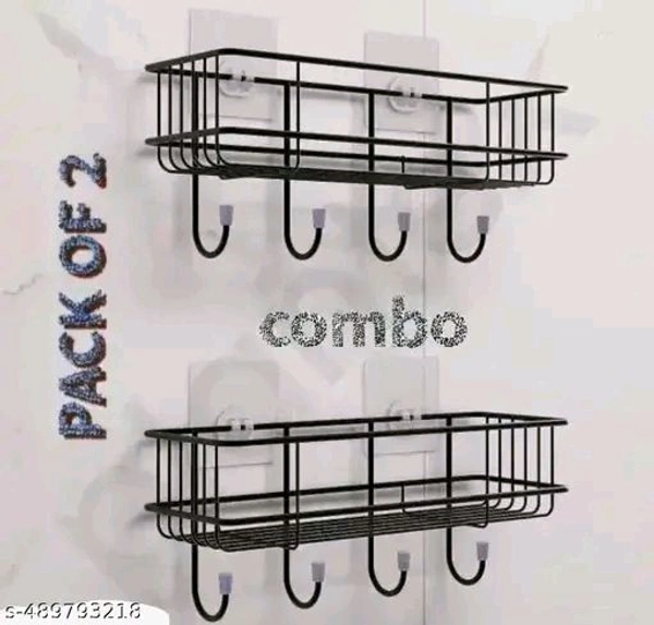 (PACK OF 2) Steel Self-Adhesive Multipurpose Bathroom Shelf with Hooks/Towel Holder/Rack/Bathroom Accessories-Wall Mount - Pack of 2 (Black,Powder Coated)
Material: Stainless Steel