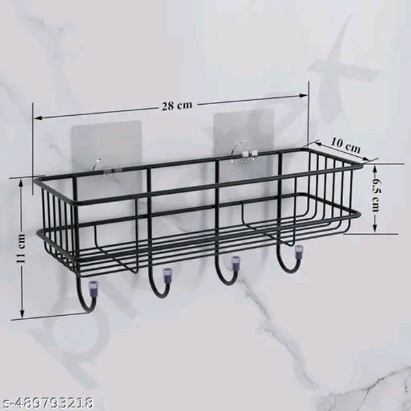 (PACK OF 2) Steel Self-Adhesive Multipurpose Bathroom Shelf with Hooks/Towel Holder/Rack/Bathroom Accessories-Wall Mount - Pack of 2 (Black,Powder Coated)
Material: Stainless Steel