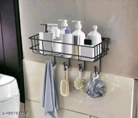 (PACK OF 2) Steel Self-Adhesive Multipurpose Bathroom Shelf with Hooks/Towel Holder/Rack/Bathroom Accessories-Wall Mount - Pack of 2 (Black,Powder Coated)
Material: Stainless Steel