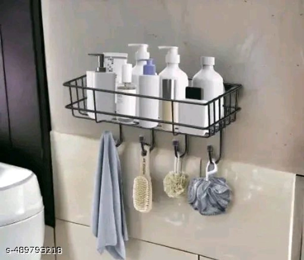 (PACK OF 2) Steel Self-Adhesive Multipurpose Bathroom Shelf with Hooks/Towel Holder/Rack/Bathroom Accessories-Wall Mount - Pack of 2 (Black,Powder Coated)
Material: Stainless Steel
