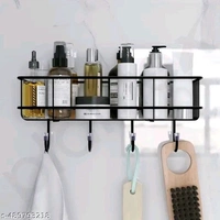 (PACK OF 2) Steel Self-Adhesive Multipurpose Bathroom Shelf with Hooks/Towel Holder/Rack/Bathroom Accessories-Wall Mount - Pack of 2 (Black,Powder Coated)
Material: Stainless Steel