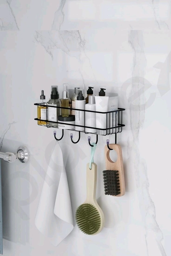 (PACK OF 2) Steel Self-Adhesive Multipurpose Bathroom Shelf with Hooks/Towel Holder/Rack/Bathroom Accessories-Wall Mount - Pack of 2 (Black,Powder Coated)
Material: Stainless Steel