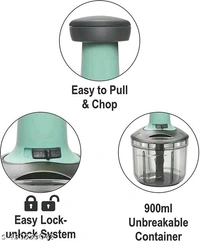 1000 ML Handy Push Chopper Vegetable & Fruit Cutter, Special Cutter for Onion Chopper, with 6 Stainless Steel Blade and Pull Cord Technology