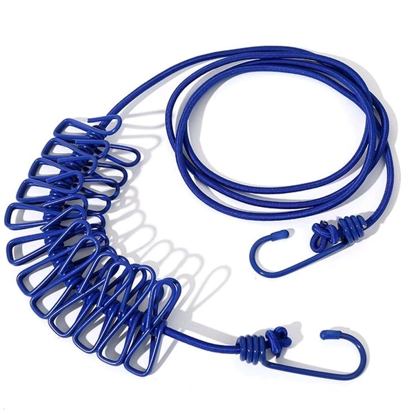 Clothes Hanging 2 Hook Drying Rope 12 Clips Portable Outdoor Travel Clotheslin Plastic, Steel Retractable Clothesline