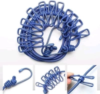 Clothes Hanging 2 Hook Drying Rope 12 Clips Portable Outdoor Travel Clotheslin Plastic, Steel Retractable Clothesline