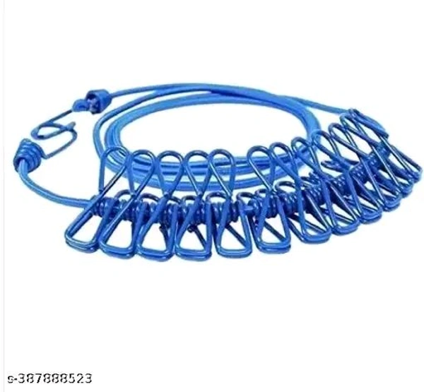 Clothes Hanging 2 Hook Drying Rope 12 Clips Portable Outdoor Travel Clotheslin Plastic, Steel Retractable Clothesline