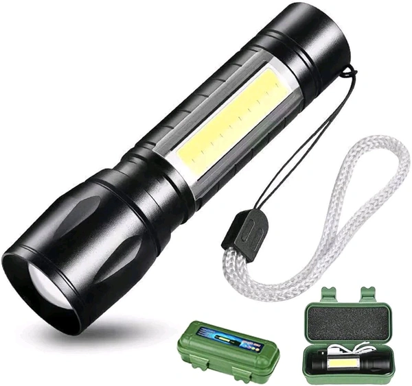 JBIYA LED Emergency Handheld Flashlight USB Rechargeable Flashlight 3 Modes Adjustable Focus,Portable Waterproof LED Flashlight with COB Side Lights，Best Tactical Torch for Hurricane (1pack)