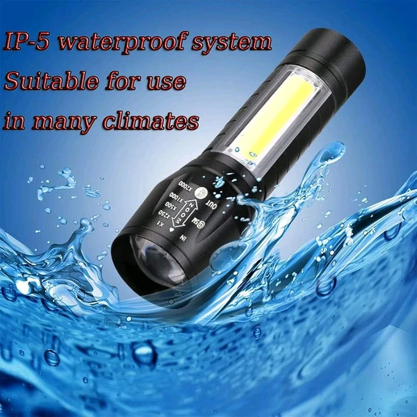 JBIYA LED Emergency Handheld Flashlight USB Rechargeable Flashlight 3 Modes Adjustable Focus,Portable Waterproof LED Flashlight with COB Side Lights，Best Tactical Torch for Hurricane (1pack)