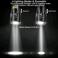 JBIYA LED Emergency Handheld Flashlight USB Rechargeable Flashlight 3 Modes Adjustable Focus,Portable Waterproof LED Flashlight with COB Side Lights，Best Tactical Torch for Hurricane (1pack)