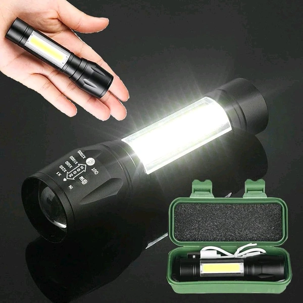 JBIYA LED Emergency Handheld Flashlight USB Rechargeable Flashlight 3 Modes Adjustable Focus,Portable Waterproof LED Flashlight with COB Side Lights，Best Tactical Torch for Hurricane (1pack)