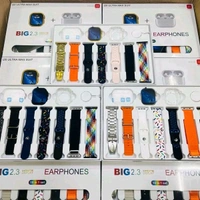 i20 Ultra MAX Suit(10 in 1 Set) SmartWatch + Aiir pods Pro with Transparent Screen Guard Watch with Seven Decorated Straps