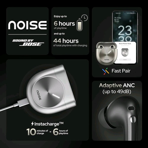 Buds, Sound by Bose in-Ear Bluetooth Earbuds, Up to 49dB Adaptive ANC, LHDC 5.0, Immersive Spatial Audio, 44H Playtime with 6 mic ENC, Dual Pairing, IPX5 Ear Buds TWS - Onyx Black