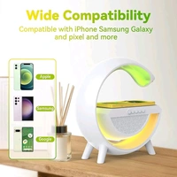 Plastic 3-in-1 Night Light Bluetooth Speaker with 15W Wireless Mobile Charger, Rechargeable LED Desk lamp, Atmosphere Lamp G-Shape Speaker, Bedside Lamp for Bedroom, Room Decor, Gift