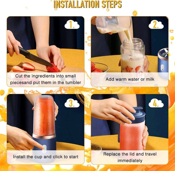 Portable Blender Electric Juicers Fruit Mixers USB Rechargeable Smoothie Mini Personal Juicer 6 Blades 3Gears With 1500 Mah Rechargeable Battery-Smoothie Blender