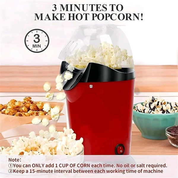 JBIYA Quick & Easy Hot Air Popcorn Popper Maker 1200W | Oil-Free, Healthy Snack Maker for Kids & Adults | Easy One-Touch Operation Fast | Popper for Home, Movie Nights, Parties