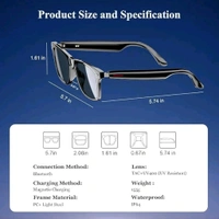JBIYA Smart Glasses, 5.3 Bluetooth Sunglasses with Open Ear Speaker, Voice Assistant Compatible, Black Blocking Lens

