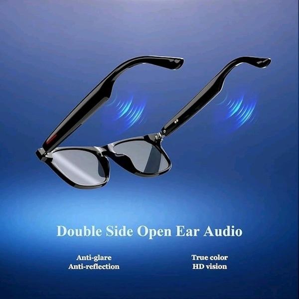 JBIYA Smart Glasses, 5.3 Bluetooth Sunglasses with Open Ear Speaker, Voice Assistant Compatible, Black Blocking Lens


