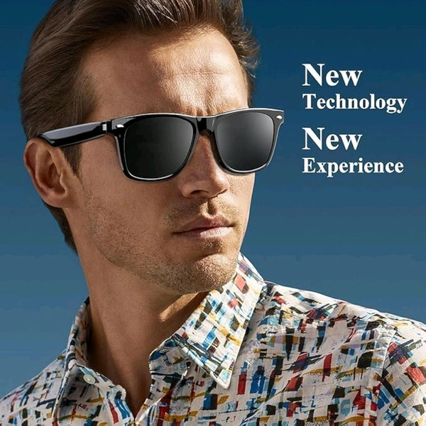JBIYA Smart Glasses, 5.3 Bluetooth Sunglasses with Open Ear Speaker, Voice Assistant Compatible, Black Blocking Lens

