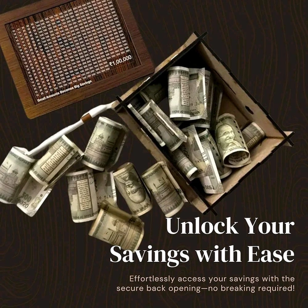 Money Bank with Amount 100000 Piggy Bank for Girls and Boys - Carved Wooden Money Saving Box - Money Box Gullak for Adults